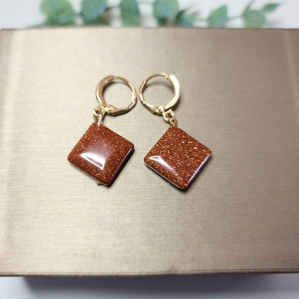 Goldstone Cube Earrings